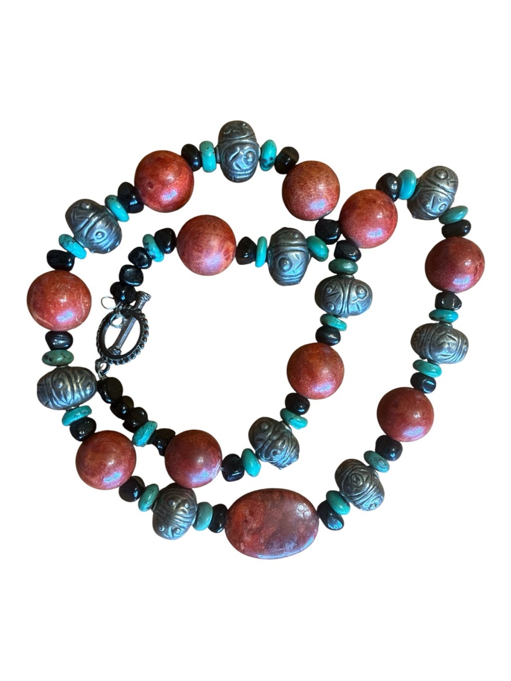 Handmade Red & Silver Bead Southwestern Necklace